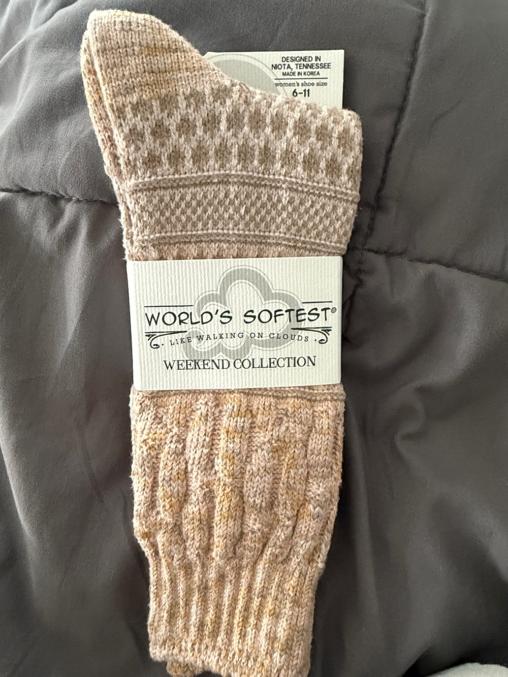 World's Softest Weekend Collection Beige Cable Knit Socks